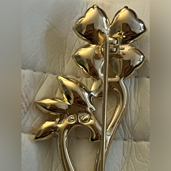 Vintage Swarovski heart shaped floral crystal golden brooch w/stem ππππ - Picture 8 of 9